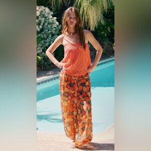 Free People Floral Print Wide Leg Balloon Woven Pants NWT Size S